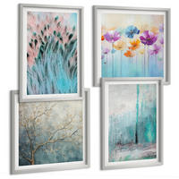 BILDER SET 4er Set - 50x50 cm & 40x60 cm Silberner Rahmen - Hintergrundmuster mit Pastellblumen - Silberfarben, Kunststoff (50/50cm) - TULUP