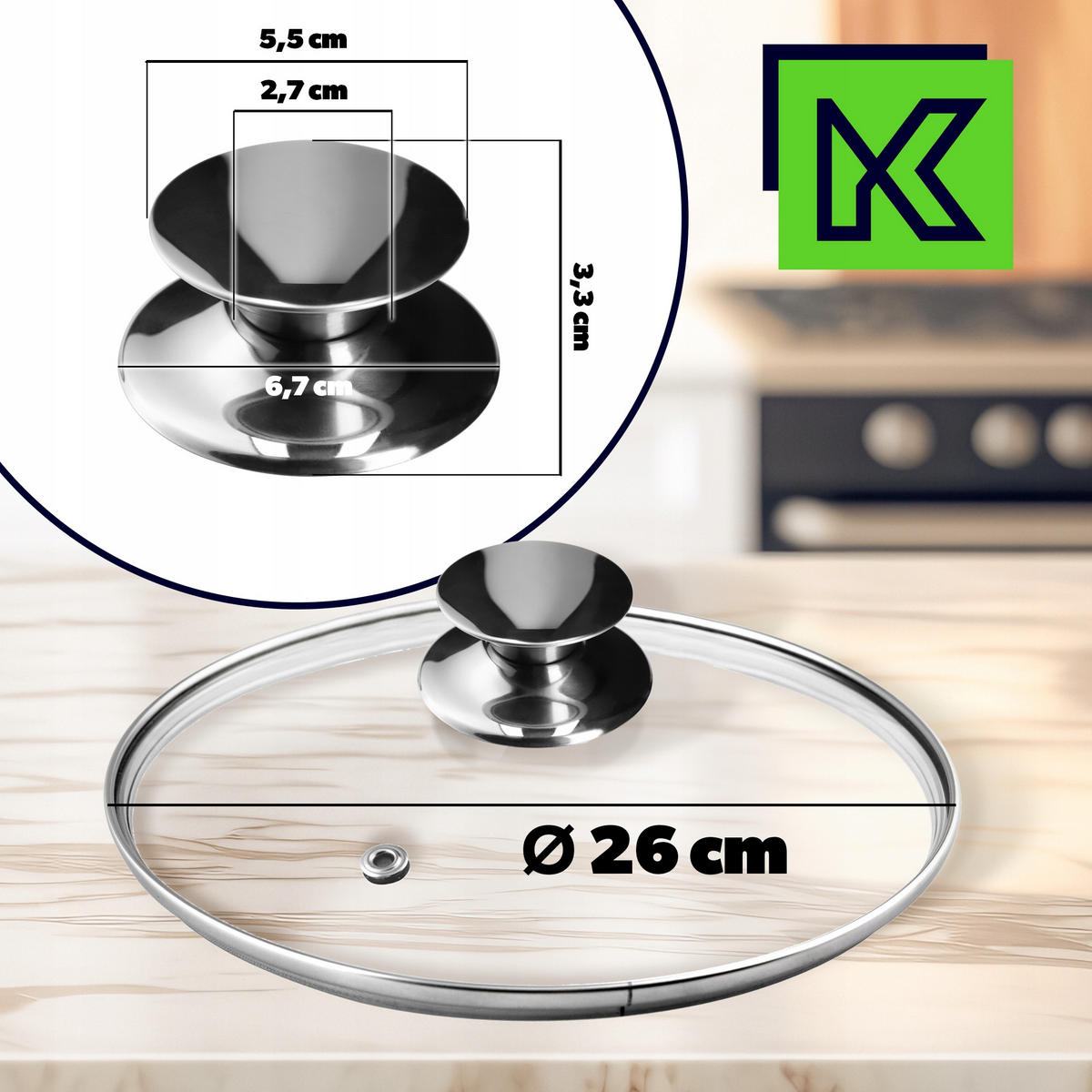 DECKEL mit silbernem Griff, 26 cm - Transparent, Glas/Metall (26cm) - KADAX
