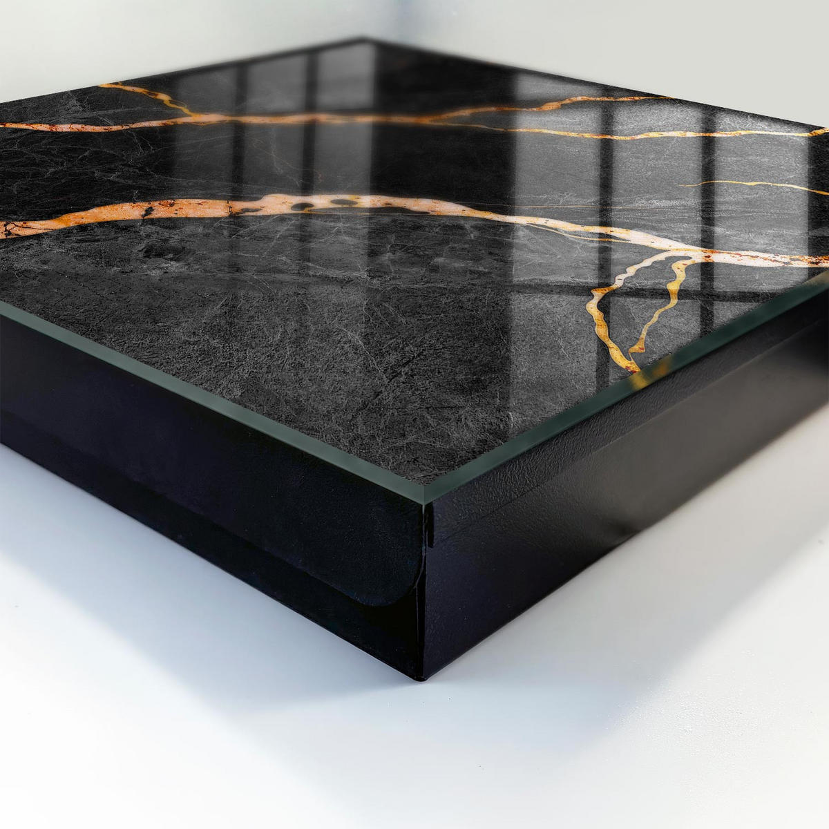 SCHLÜSSELBOX Schwarz 30x30 cm- Türöffnung nach rechts - Schwarzer und orangefarbener Stein - Schwarz, Metall (30/30/5cm) - TULUP