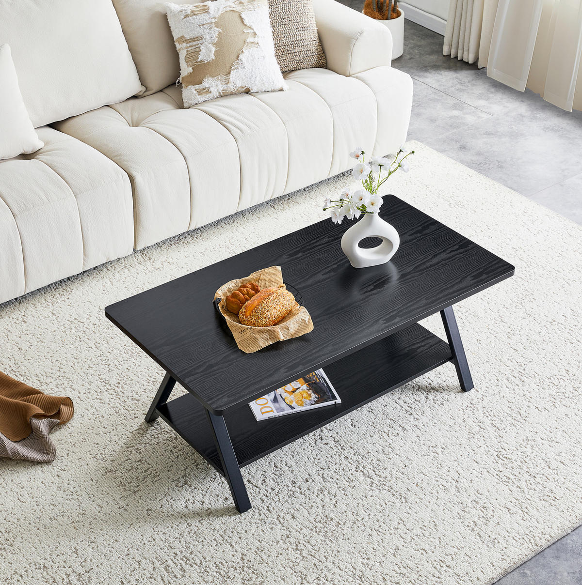 COUCHTISCH 110/57/44,5 cm mit Ablage, MDF-Holzoptik und Metallgestell, Schwarz - Schwarz, Holzwerkstoff (110/57/44.5cm) - Redom
