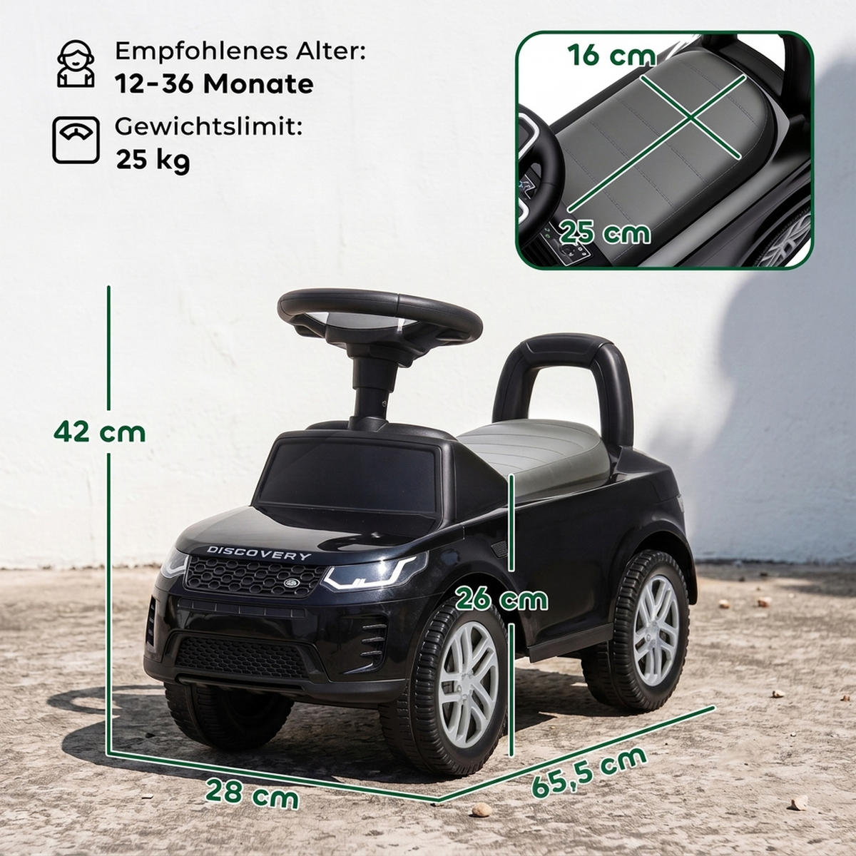 KINDER-RUTSCHAUTO Kunststoff Stahl Schwarz - Schwarz, Kunststoff (65.5/28/42cm) - AIYAPLAY