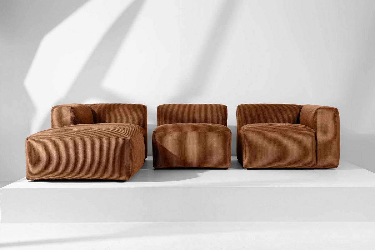 ECKMODULSOFA-LINKS BUFFO mit extrem weicher und bequemer Sitzfläche, Kordstoff, ore - Orange, Textil (297/180cm) - KONSIMO®