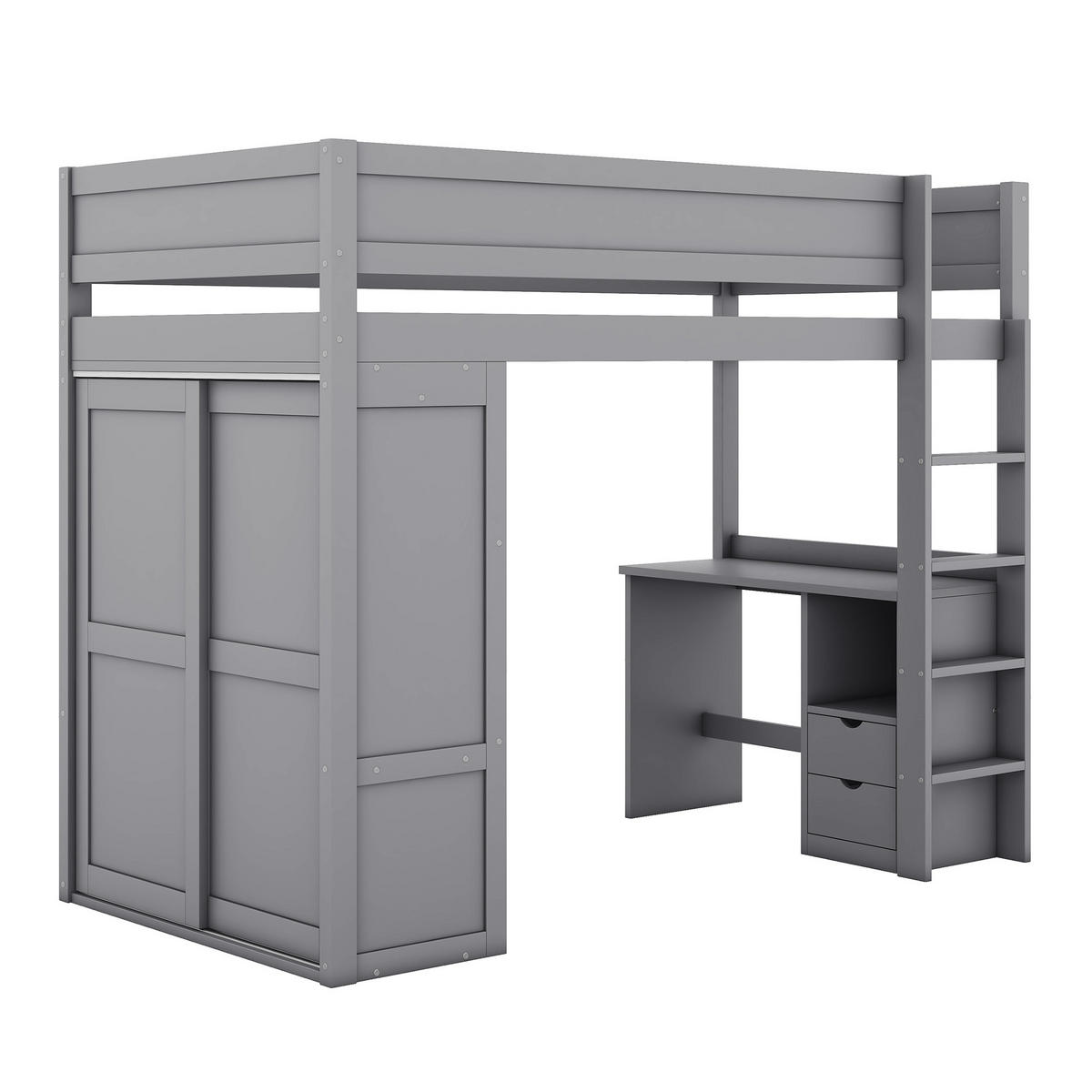 HOCHBETT 90/200 cm grau mit Schreibtisch und Kleiderschrank - Grau, Holz (90/200cm) - OKWISH