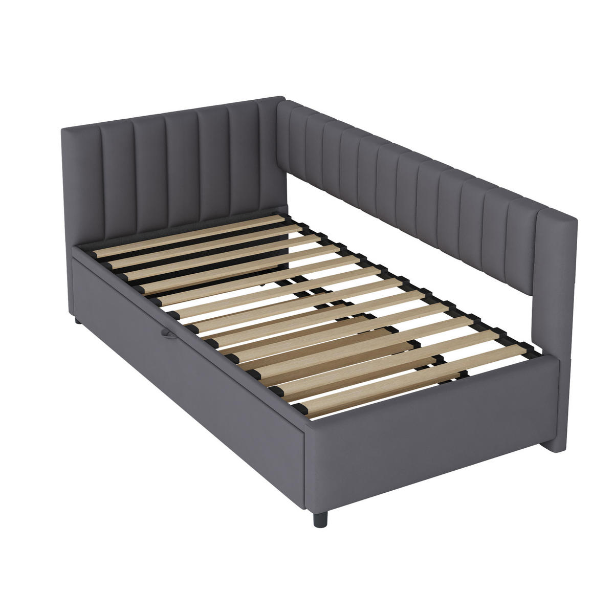SAMT-POLSTERBETT 90/200 cm mit Ausziehbett in Grau - Grau, Textil (90/180cm) - BEAOK