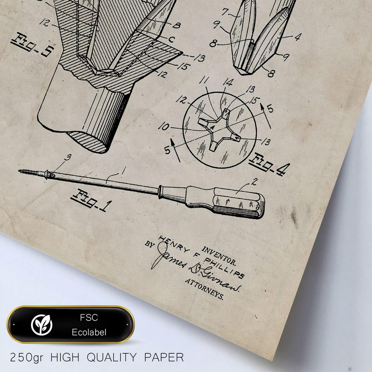 POSTER Set Mit 6 Mit Bauwerkzeuge 1 Patenten Im Vintage Stil A3 & A4 Rahmen Aus Hellem Holz - Beige, Papier (29/3cm) - Nacnic