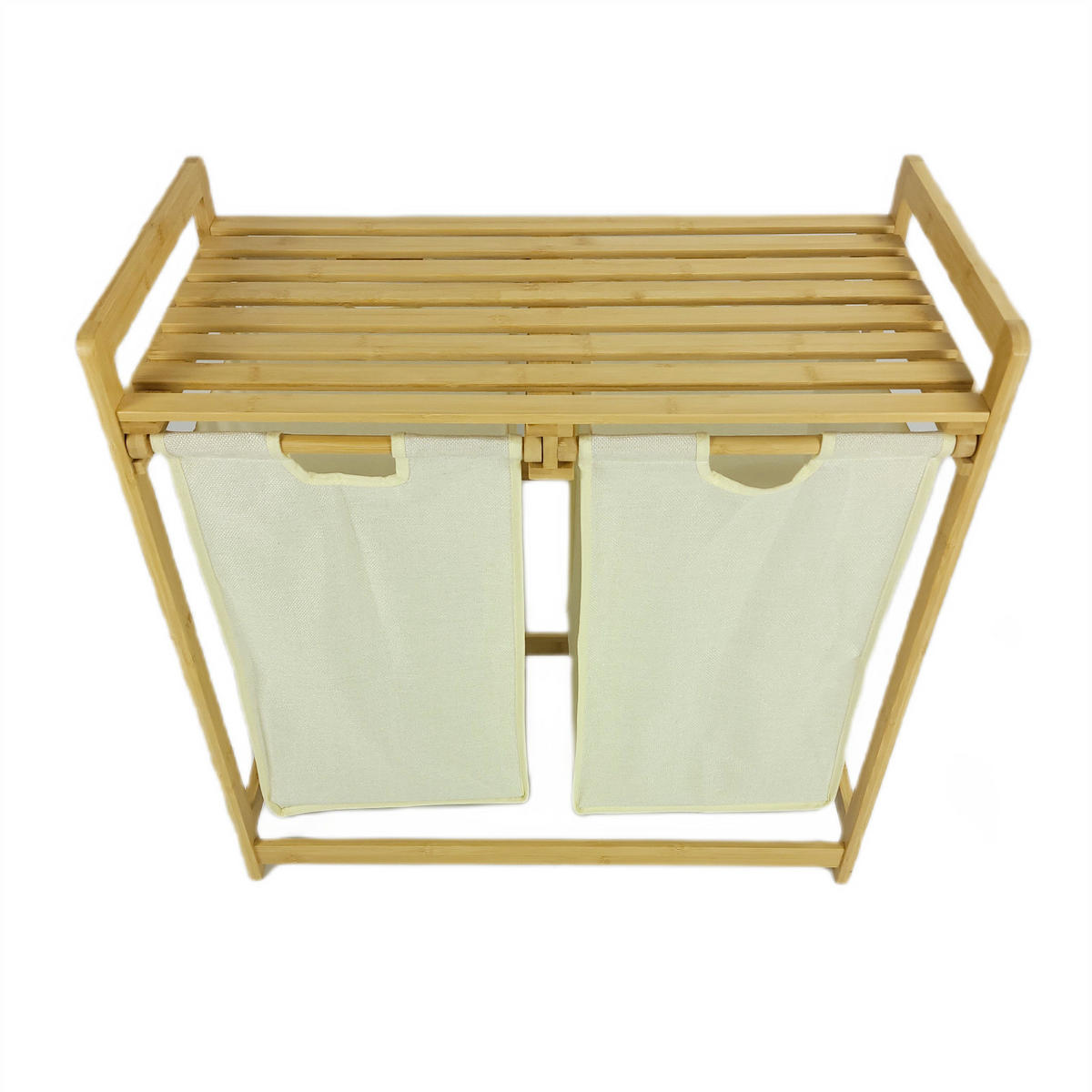 WÄSCHEKORB Bambus Textil Beige Naturfarben 2 Kammern 70x35x68 cm - Beige/Naturfarben, Holz/Textil (70/68/36.5cm) - Begryf