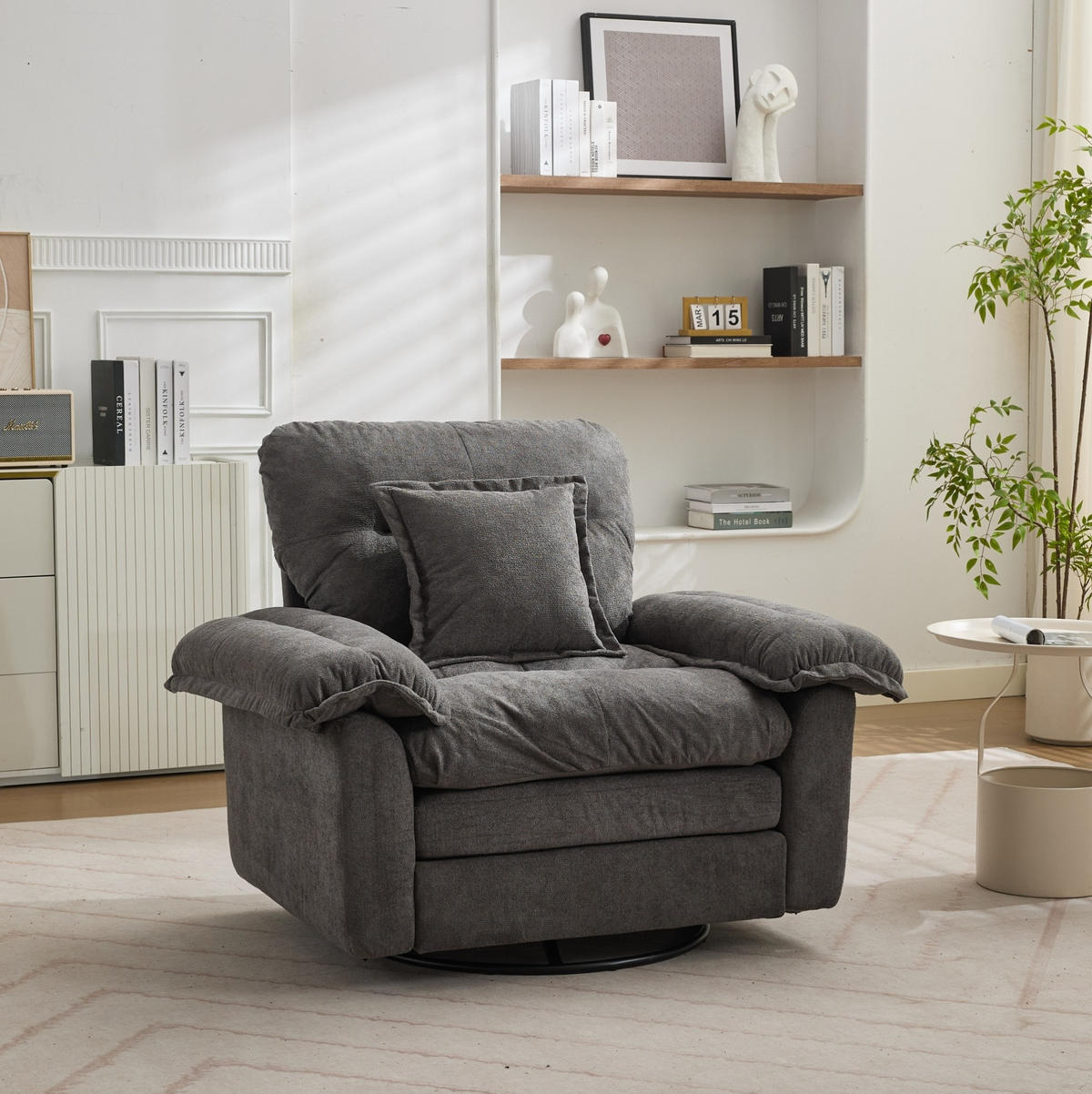 DREHSESSEL aus Chenille mit 360°-Drehfunktion – bis 136 kg belastbar - Grau, Textil (84/96/116cm) - BEAOK