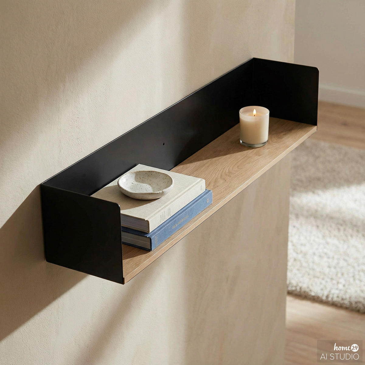 WANDBOARD - Echtholzfurnier - Tanne / Eisen - Schwarz, Holzwerkstoff/Metall (60/12/12cm) - home24