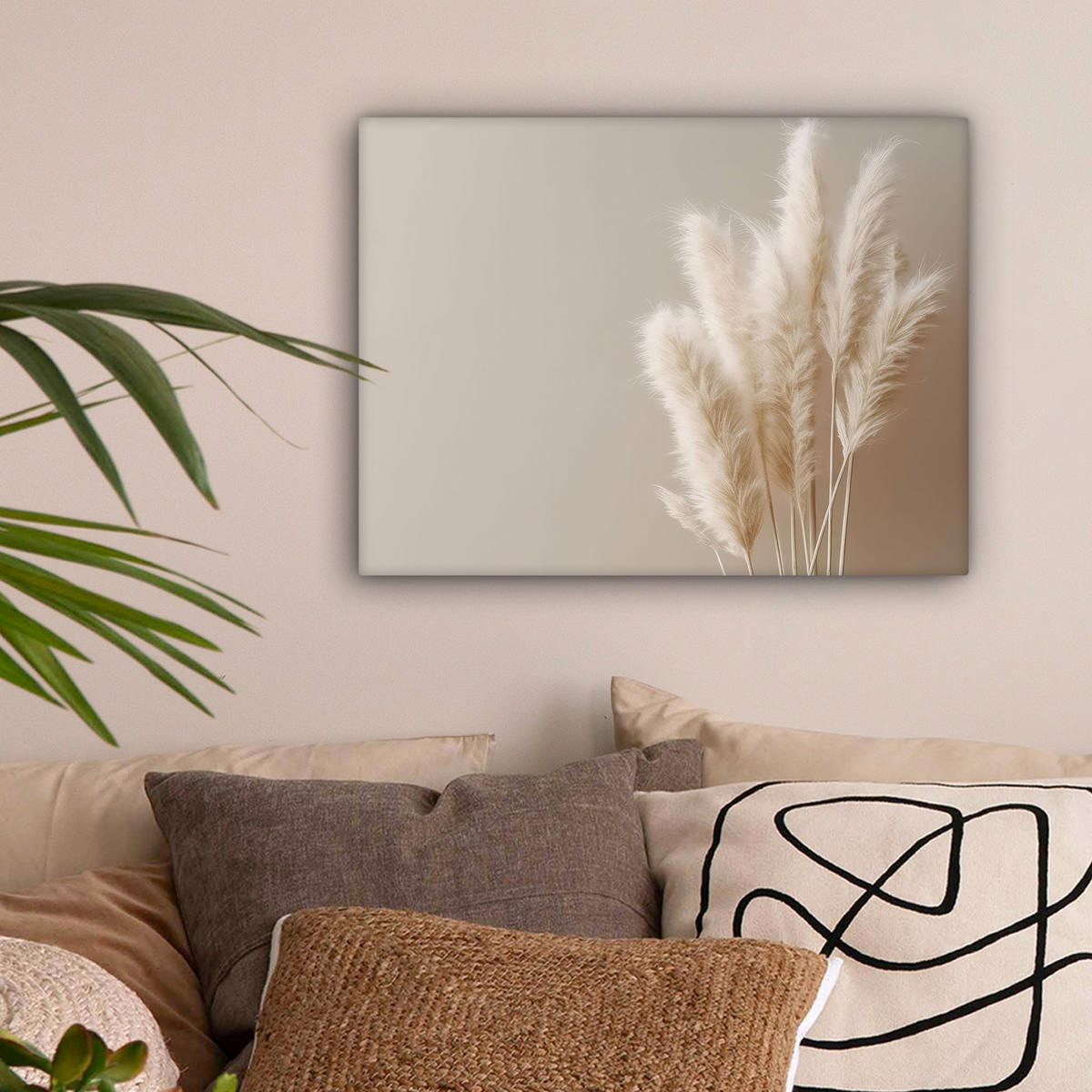 LEINWANDBILD Pampasgras - Federn - Pastell - Weiß 40x30 cm - Naturfarben, Textil (40/30cm) - MuchoWow