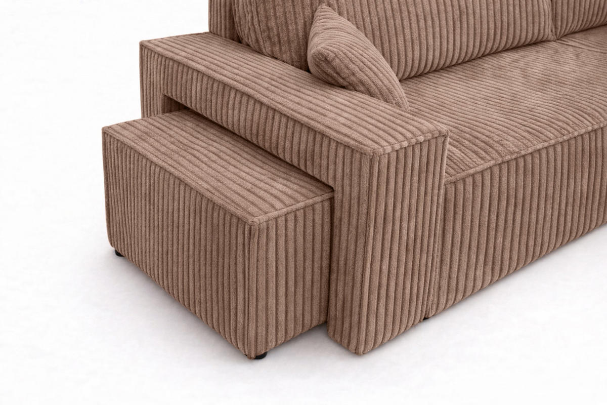 ECKSOFA Mit Schlaffunktion Und Pouf, Cordstoff Tilia, Braun, Rechts, Best L Mit Pouf - Braun, Holz (244/145cm) - Kaiser Möbel