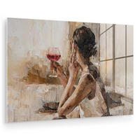 ACRYLGLASBILD Ölgemälde - Frau - Wein 120x80 cm - Hellbraun, Glas (120/80cm) - MuchoWow