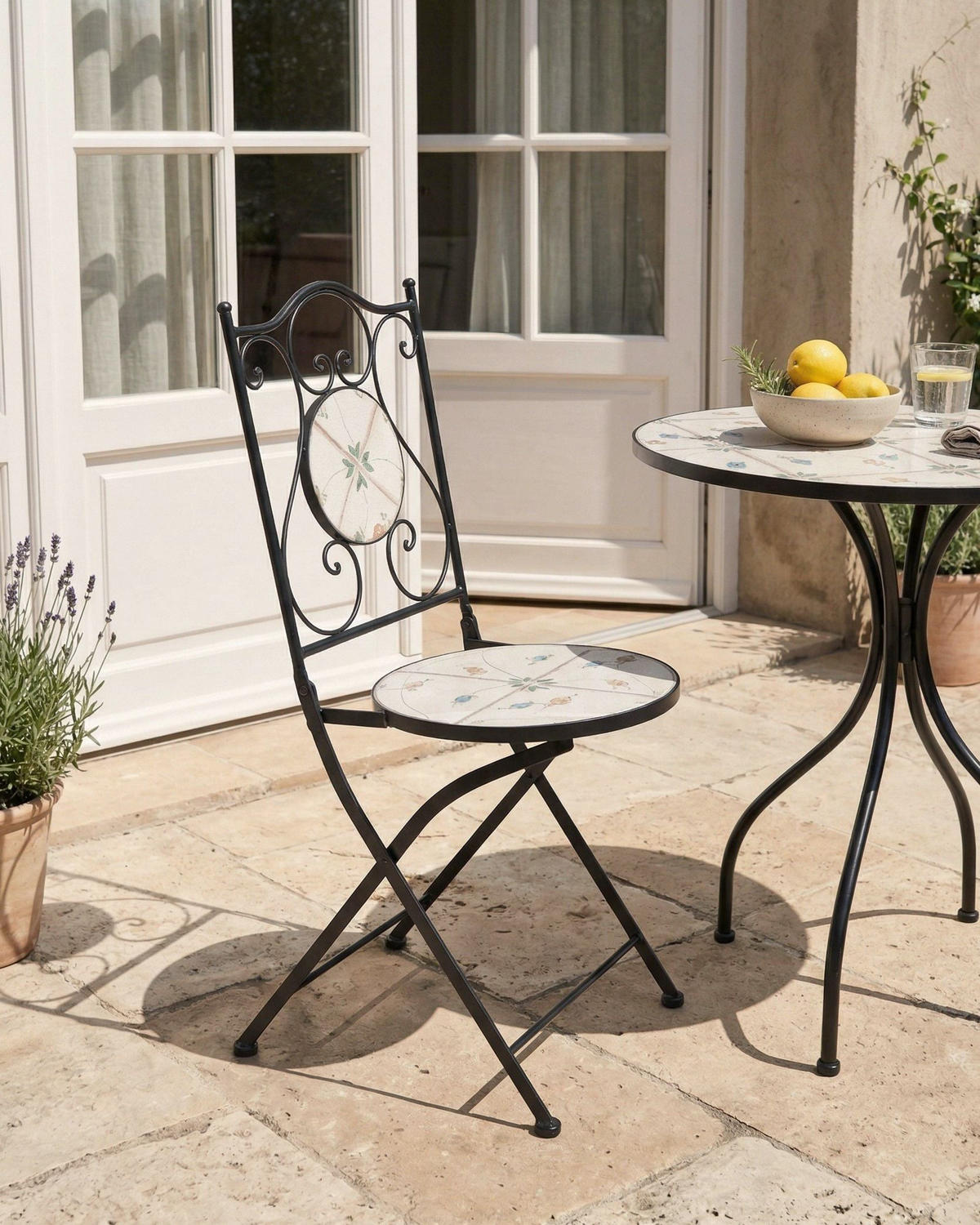 GARTENSTUHL 2er-Set klappbar Metall Schwarz Carona - Weiß, Metall (40/90/45cm) - Beliani