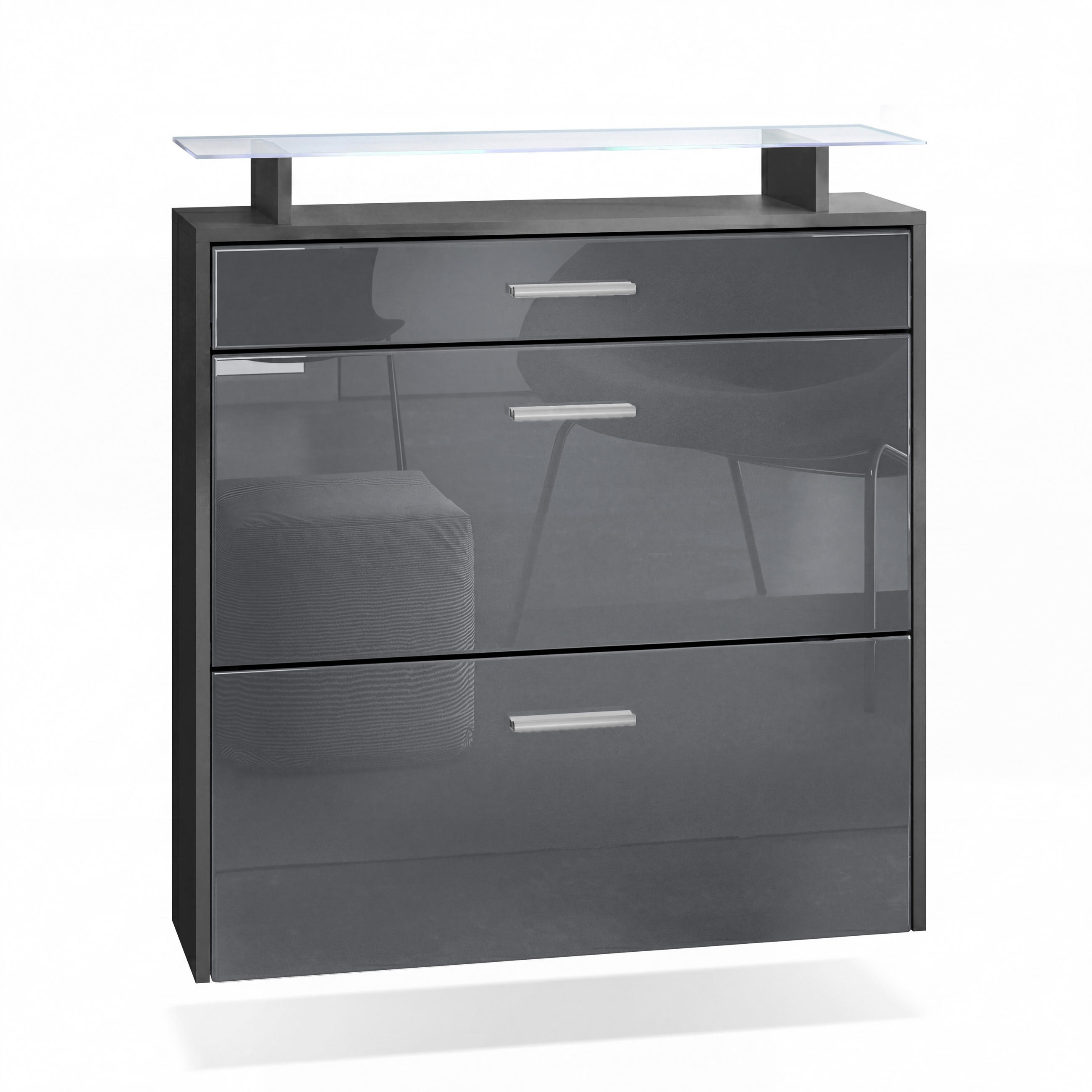 SCHUHSCHRANK Malea Fronten in Grau Hochglanz - Grau, Holzwerkstoff (89/96/23cm) - Vladon