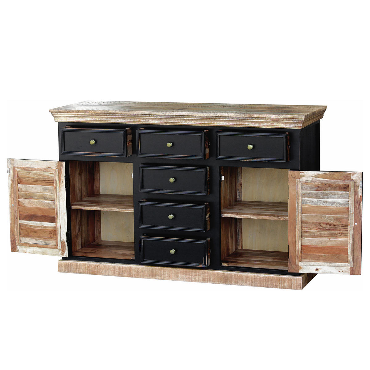 SIDEBOARD - Mango massiv - Schwarz, Holz (140/90/50cm) - home24