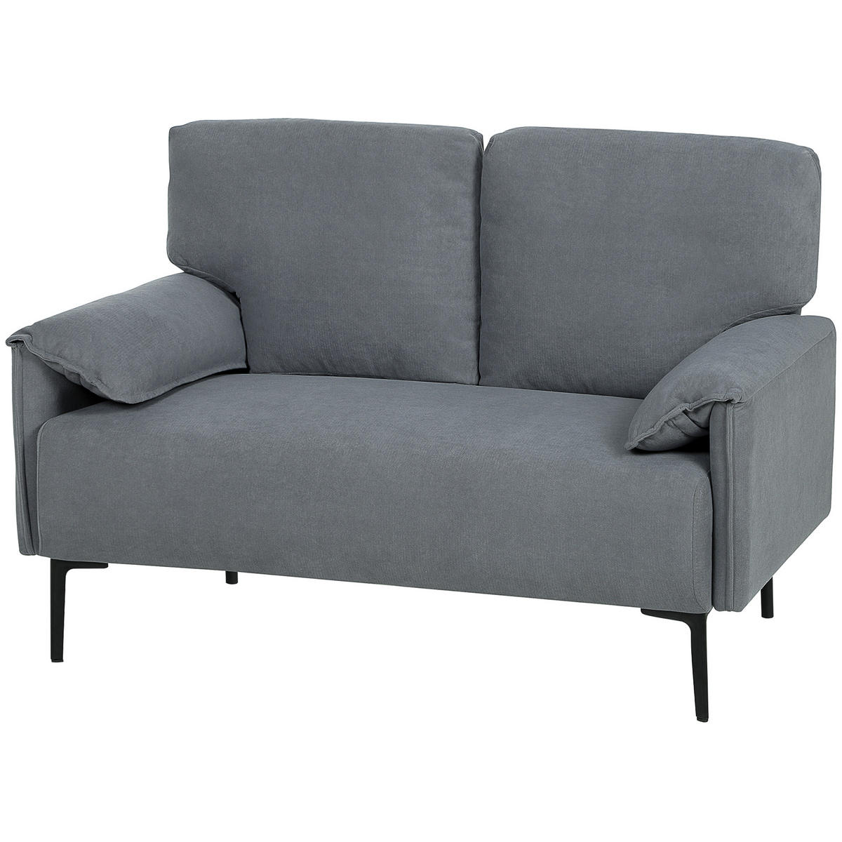 2-SITZER-SOFA DE-06503 dicke Kissen, samtiger Bezug Schwarz - Grau, Textil/Metall (127/84/72cm) - ComfortXL
