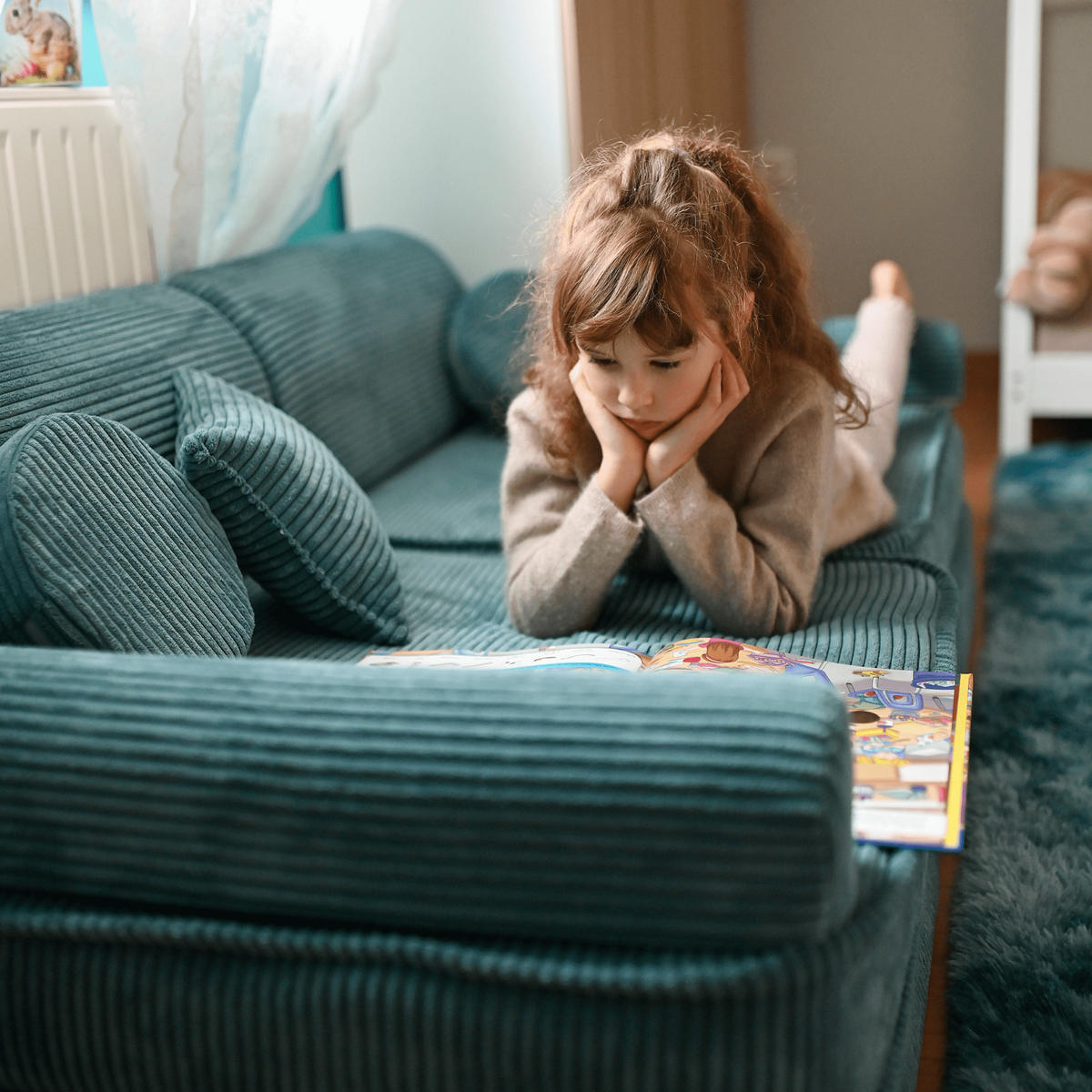 KINDERSOFA AESTHETIC 120 cm Cord Türkis 10 Stk - Blau, Textil (60/12.5/120cm) - MeowBaby