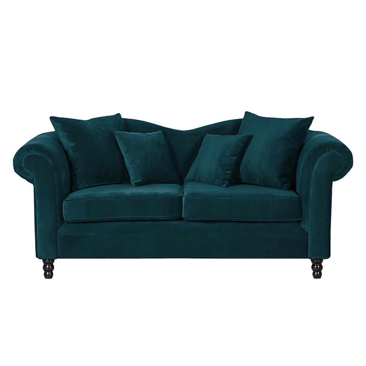 POLSTERGARNITUR (3-2-1) - Samt - Petrol - Petrol, Holz/Textil (1/1/1cm) - home24