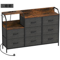 KOMMODE 130,5/30/88 cm mit 8 Schubladen und Ladestation – Industrial-Look in Braun/Schwarz - Schwarz, Textil (130.5/88/30cm) - BEAOK