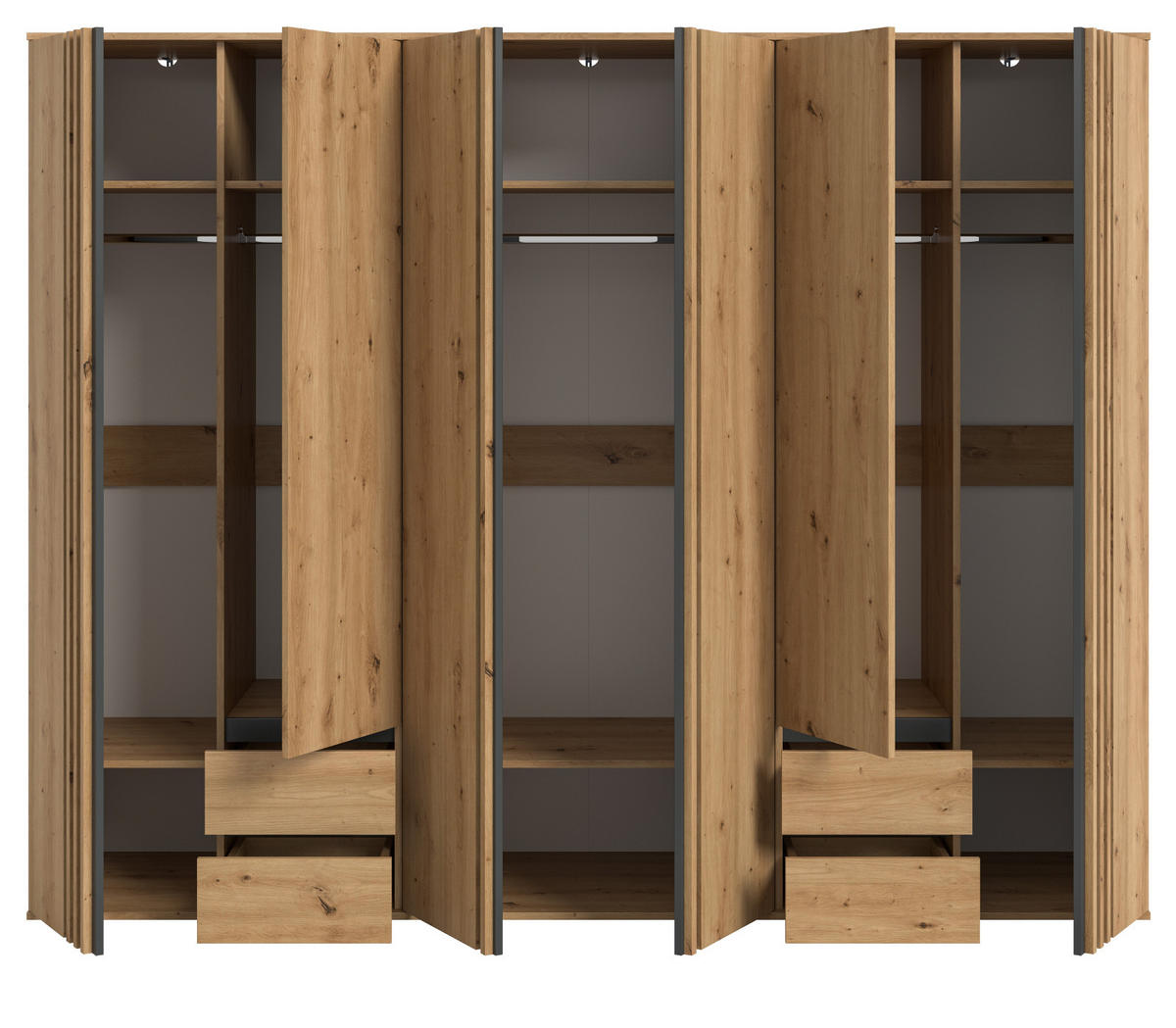 KLEIDERSCHRANK Eiche Artisan, grau 240 x 192 cm, Drehtürenschrank 6-türig - Anthrazit/Eiche Artisan, Holzwerkstoff (240/192/56cm) - Inn.Furn