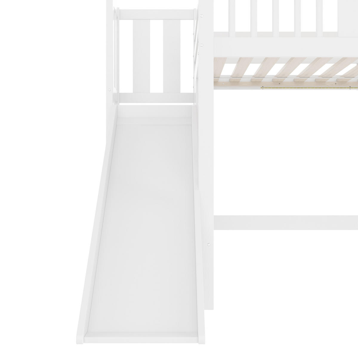 HOCHBETT 90x200cm Weiß Kiefer Kinderbett LED-Licht Regale Rutsche EN747 - Weiß, Holz (90/200cm) - FLIEKS