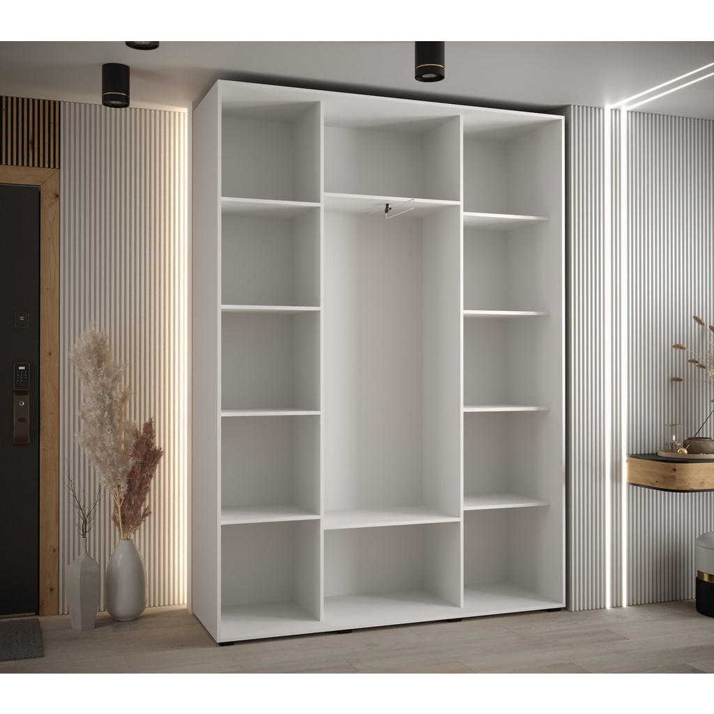 Thumbnail - Abiks Möbel Schwebetürenschrank, Weiß, Weiß, Gold, Metall, Nachbildung, 10 Fächer, 160x235x45 cm, Schlafzimmer, Kleiders...