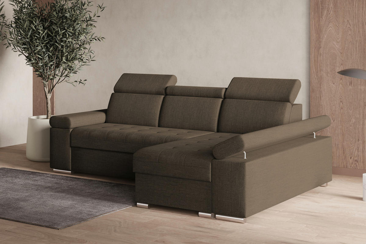 ECKSOFA mit Schlaffunktion Luka L Twist 06 - Braun - Rechts - Silberfarben/Braun, Holzwerkstoff (260/168cm) - Möblo