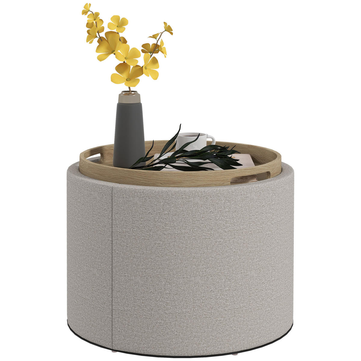 HOCKER DE-07212 mit Leinen, verstecktem Stauraum Hellgrau/Natur - Hellgrau, Holzwerkstoff (56/42/56cm) - ComfortXL