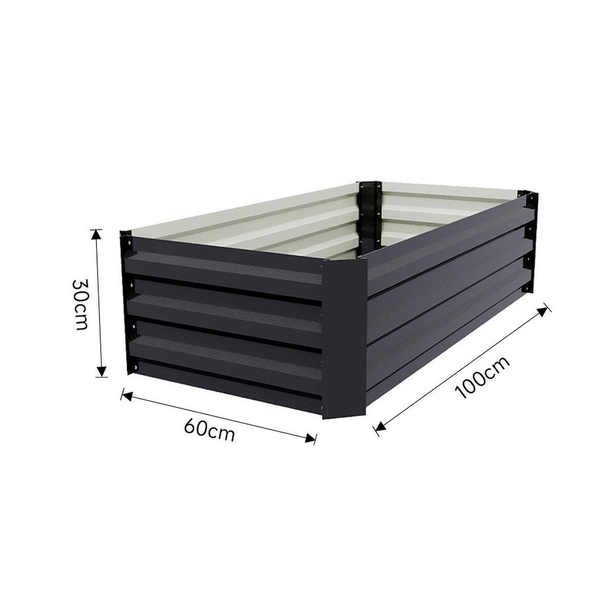 HOCHBEET Pflanzkasten aus verzinktem Stahl in Anthrazit, Rechteckig Blumenkasten Garten und Balkon, 100 × 60 × 30 cm - Dunkelgrau, Metall (60/30/100cm) - Livingandhome