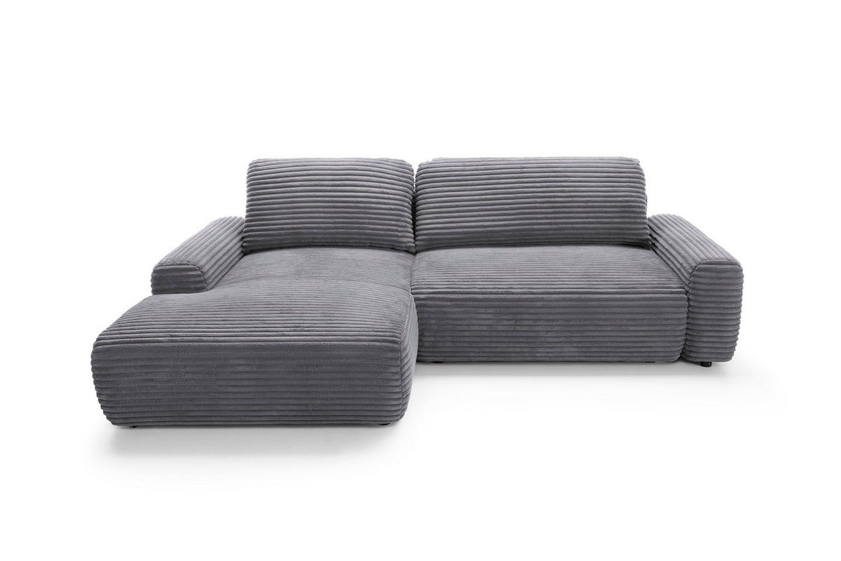 ECKSOFA OSSO Grau Velours-Stoff mit Schlaffunktion - Grau, Holz (264/162cm) - MASSENO
