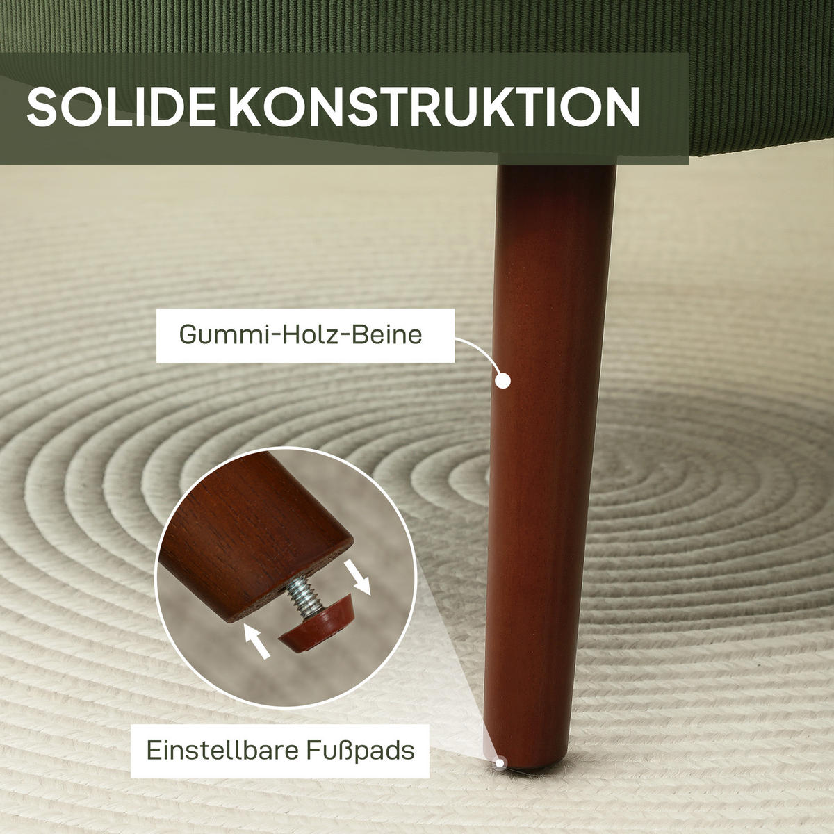 SESSEL Loungesessel mit Armlehnen, Relaxsessel mit Kissen Cordoptik Grün - Braun/Grün, Textil (69/78/69.5cm) - HOMCOM