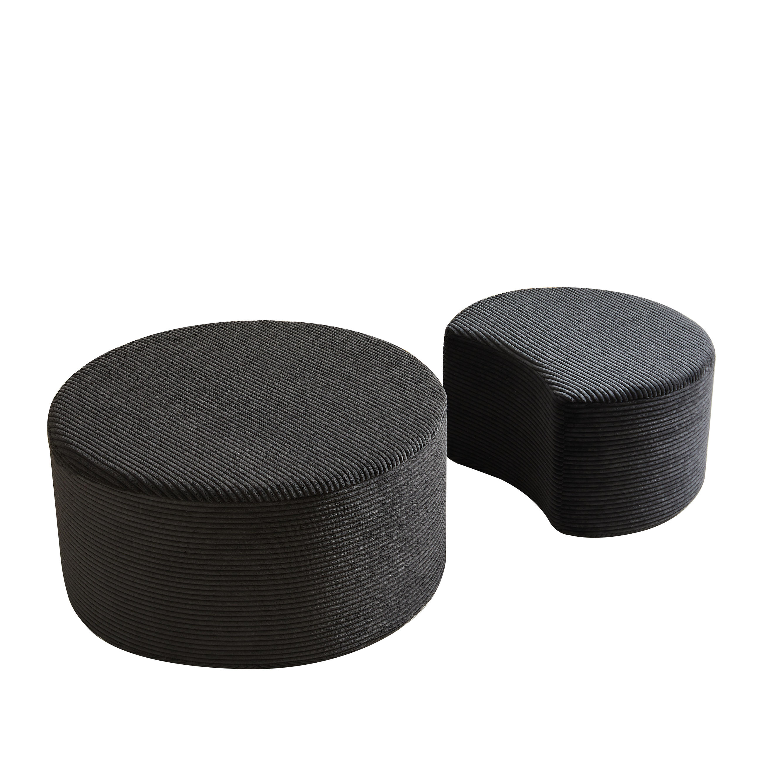 COUCHTISCH SET 2-tlg. Rund Gepolstert - Schwarz, Textil (127/81/40cm)