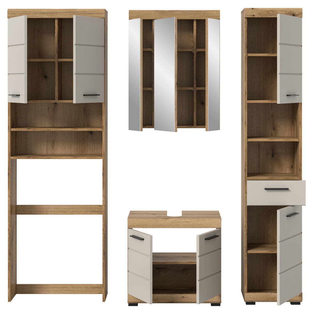 BADMÖBEL-SET Sand Kaschmir, Eiche Evoke, Badkombination 190 4-teilig - Kaschmir/Eichefarben, Glas/Holzwerkstoff (190/191/34cm) - Inn.Furn