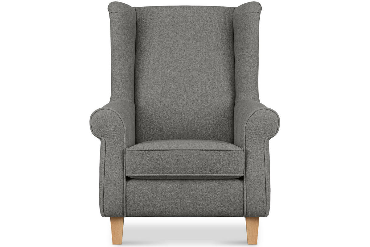 OHRENSESSEL MILES Massivholzbeine, grau/buchenfarben - Graubraun, Holzwerkstoff/Buchenholz (82/105/97cm) - KONSIMO®