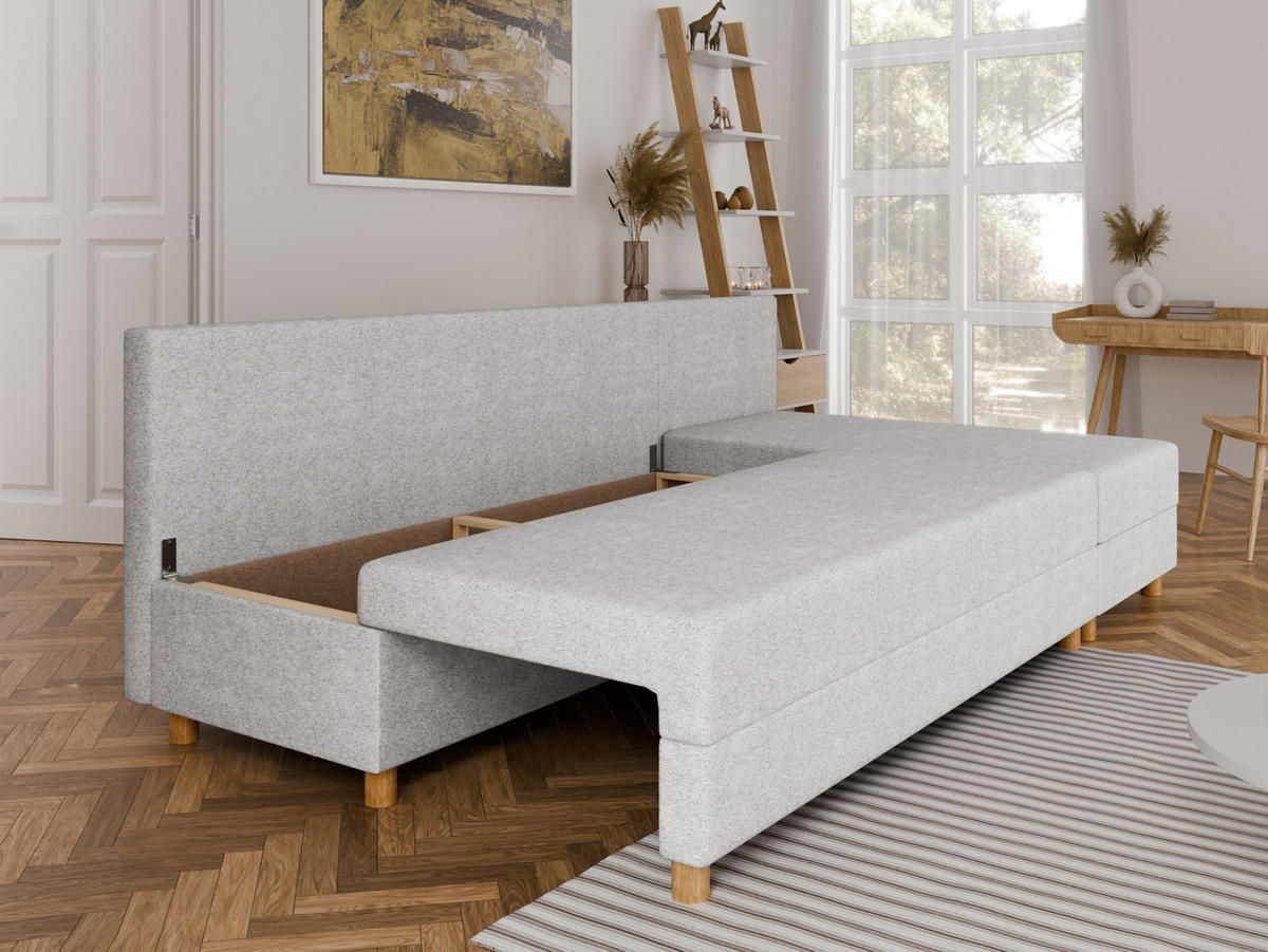 ECKSOFA Lellice L-Form - links oder rechts montierbar, hellgrau - Hellgrau, Holz (214/122cm) - Panda Möbel