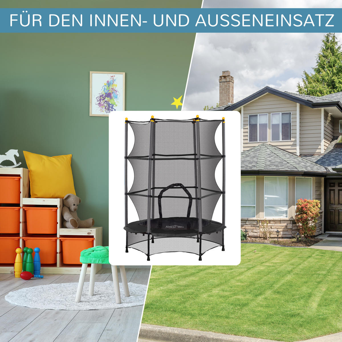 KINDERTRAMPOLIN - Schwarz, Kunststoff/Metall (140/140cm) - HOMCOM