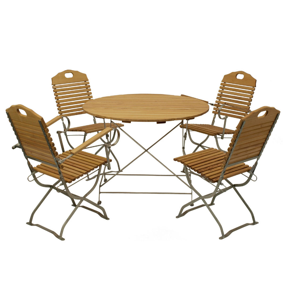 KURGARTEN - GARTEN-GARNITUR Bad Belzig 5-teilig, Gartenmöbelset - Flachstahl verzinkt + Robinie - Grau, Holz - TPFGarden