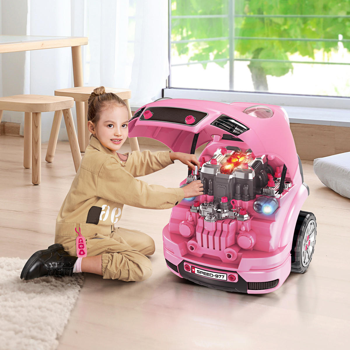 SPIELZEUG-LKW DE-18727 2-in-1 Mechaniker-Set mit Licht & Sound Rosa - Pink, Kunststoff (99.06/119.38/101.6cm) - ComfortXL