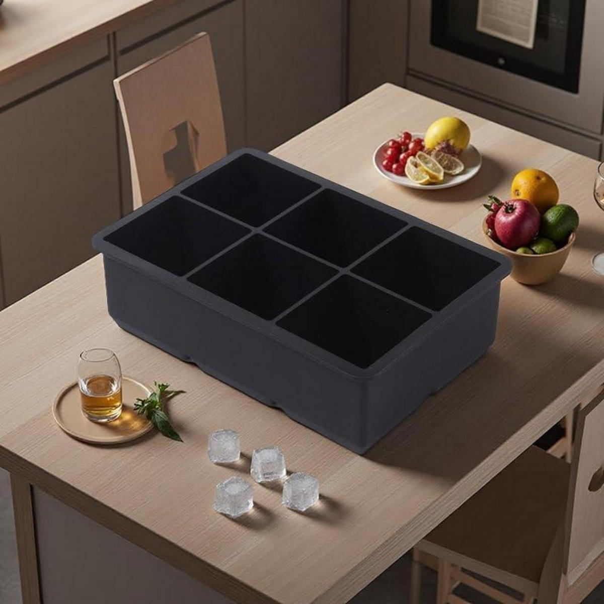 EISWÜRFELFORM mit Deckel Silikon Schwarz 6 Quadrate - Schwarz, Kunststoff (11.5/5/16.5cm)