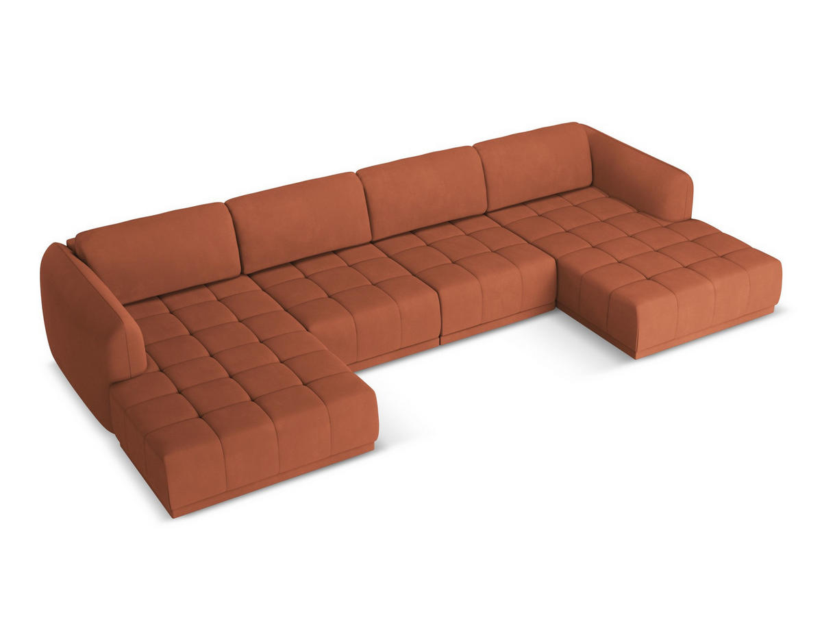 WOHNLANDSCHAFT Chenille Stoff Orange - Terra cotta/Schwarz, Kunststoff/Textil (370/74/170cm) - Makamii