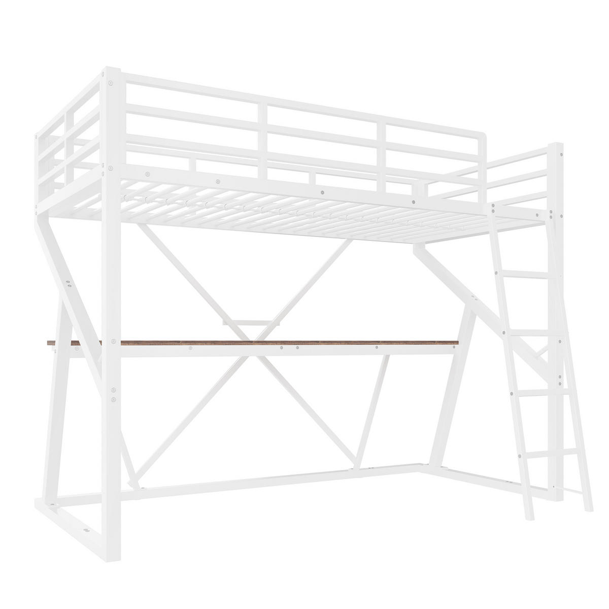 HOCHBETT mit Schreibtisch und LED 90x200 cm Metall Weiß - Weiß, Metall (90/200cm) - Meubliv