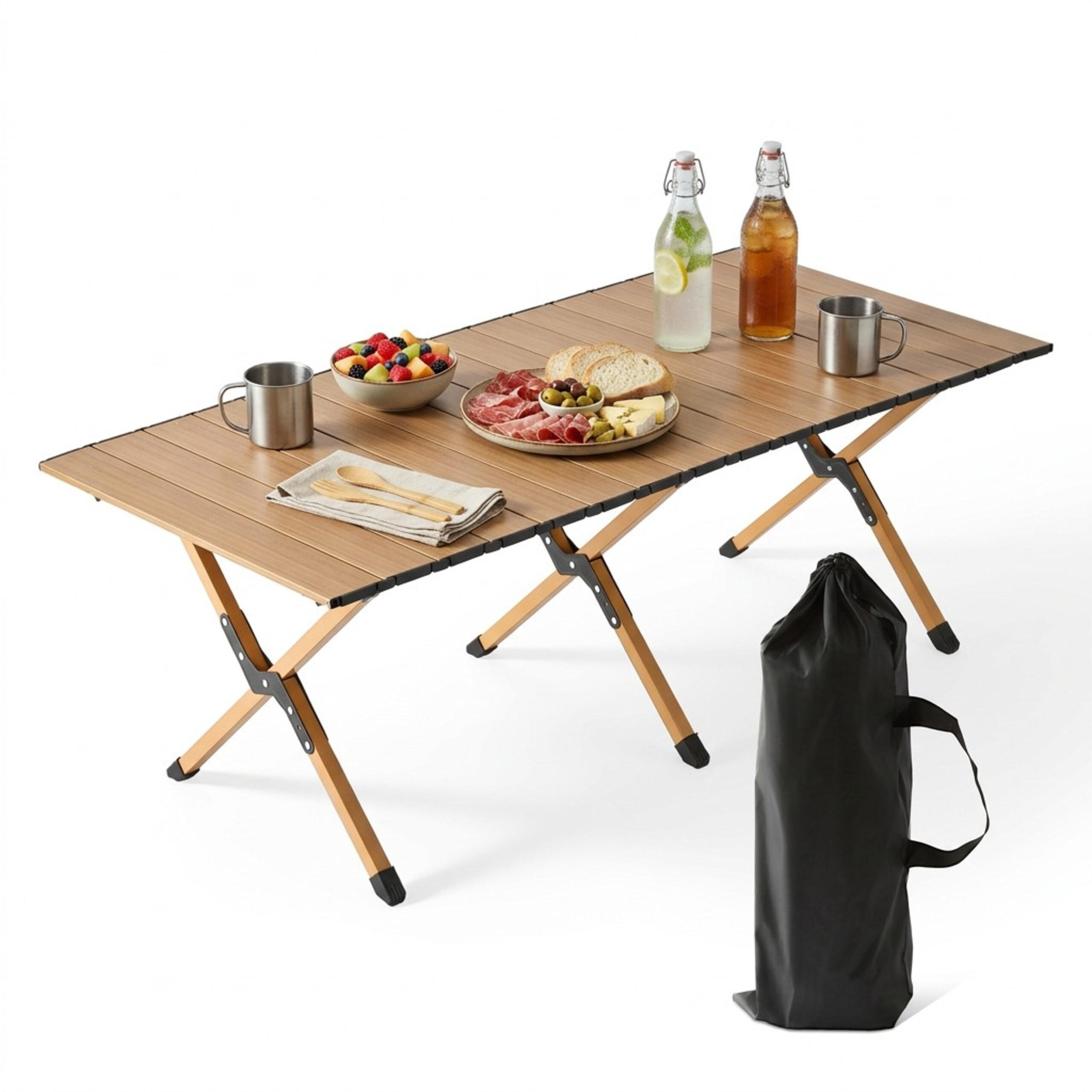 CAMPINGTISCH - Hellbraun, Kunststoff/Metall (60/120/44cm) - Relaxdays