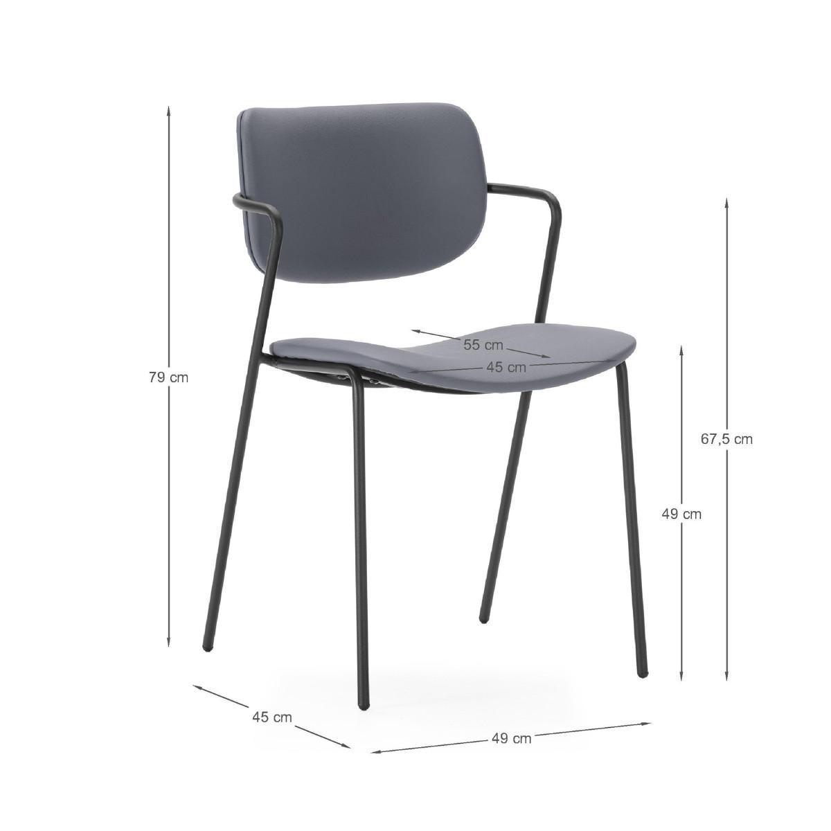 STÜHLEN (Set aus 2) mit schwarzen metallbeinen - maika 49/55/48 cm - Dunkelgrau, Kunststoff (55/48/49cm) - Calicosy