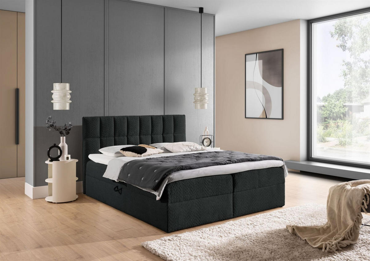 BOXBETT Dominga Premium - Schwarz, Holzwerkstoff/Textil (160/200cm) - Fun Möbel
