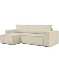 ECKSOFA-LINKS/RECHTS NAPI Schlaffunktion mit Cordbezug, cremig - Creme/Schwarz, Textil (262/148cm) - KONSIMO®
