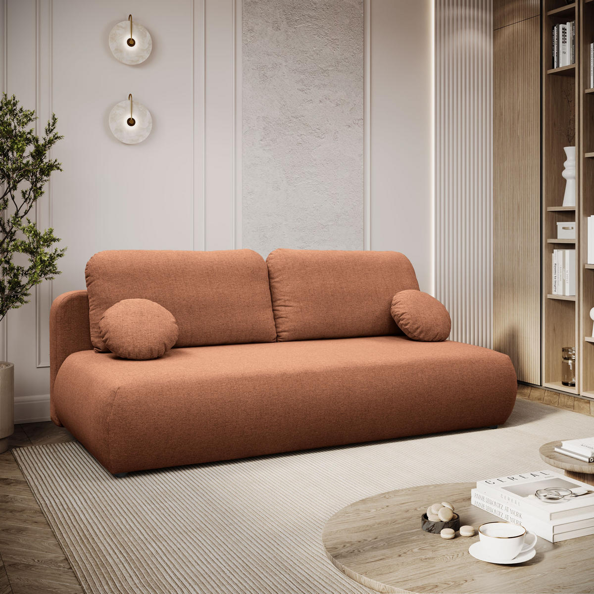 Schlafsofa CLAIRE, zweisitzig, mit Schlaffunktion, Neve 52 - Cognac, Textil (208/90/95cm) - Lookway