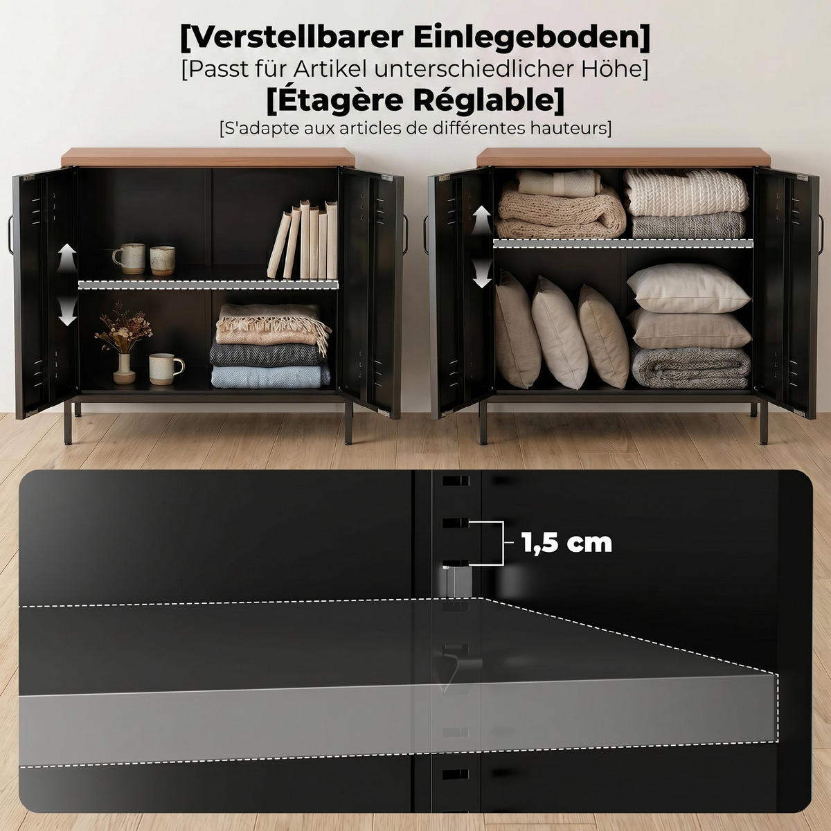 SIDEBOARD Schwarz 80/40/80 cm - Schwarz, Metall (40/80/80cm) - PANGIVO