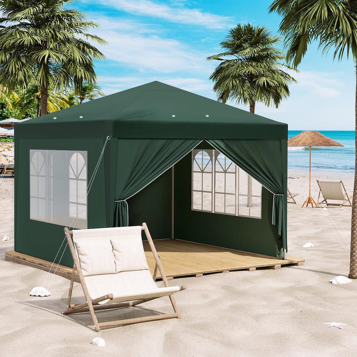 POP-UP-GARTENPAVILLON – 3×3 m, wasserdicht, höhenverstellbar, mit Seitenwänden und Fenstern - Grün, Metall (300/270/300cm) - Kaket