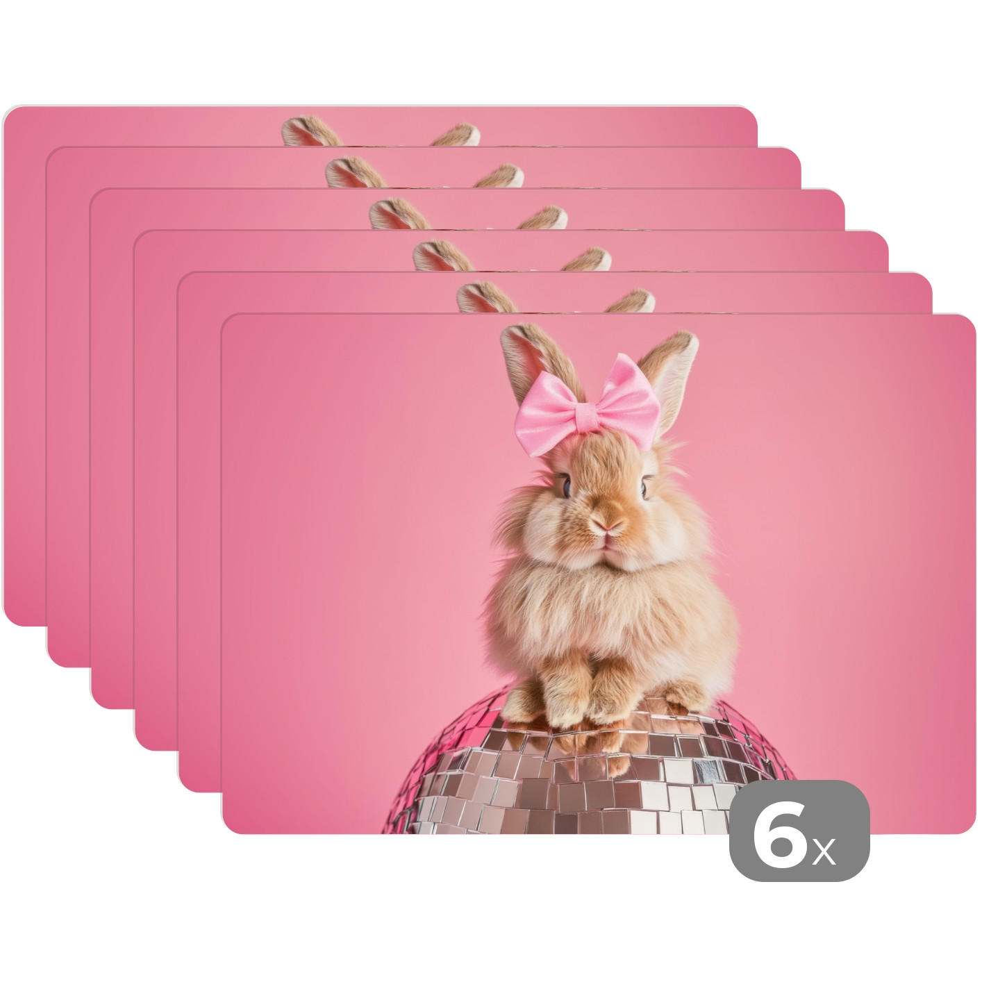 PLATZSETS 6er-Set Schleife - Discoball - Kaninchen Unterlage 45x30 cm - Pink, Kunststoff (0.3/45/30cm) - MuchoWow