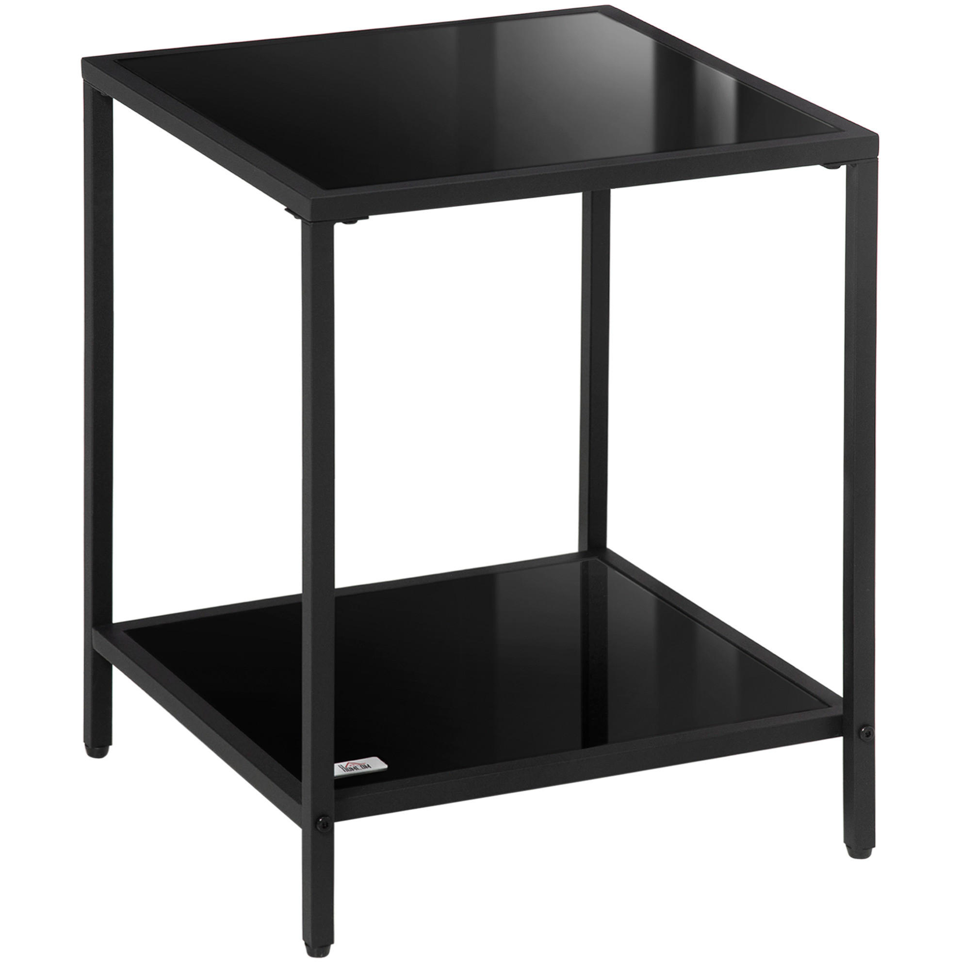 BEISTELLTISCH aus Hartglas und Stahl 40x40x50 cm Schwarz mit 2 Ebenen und pflegeleichter Oberfläche - Schwarz, Glas (40/40/50cm) - Modfu