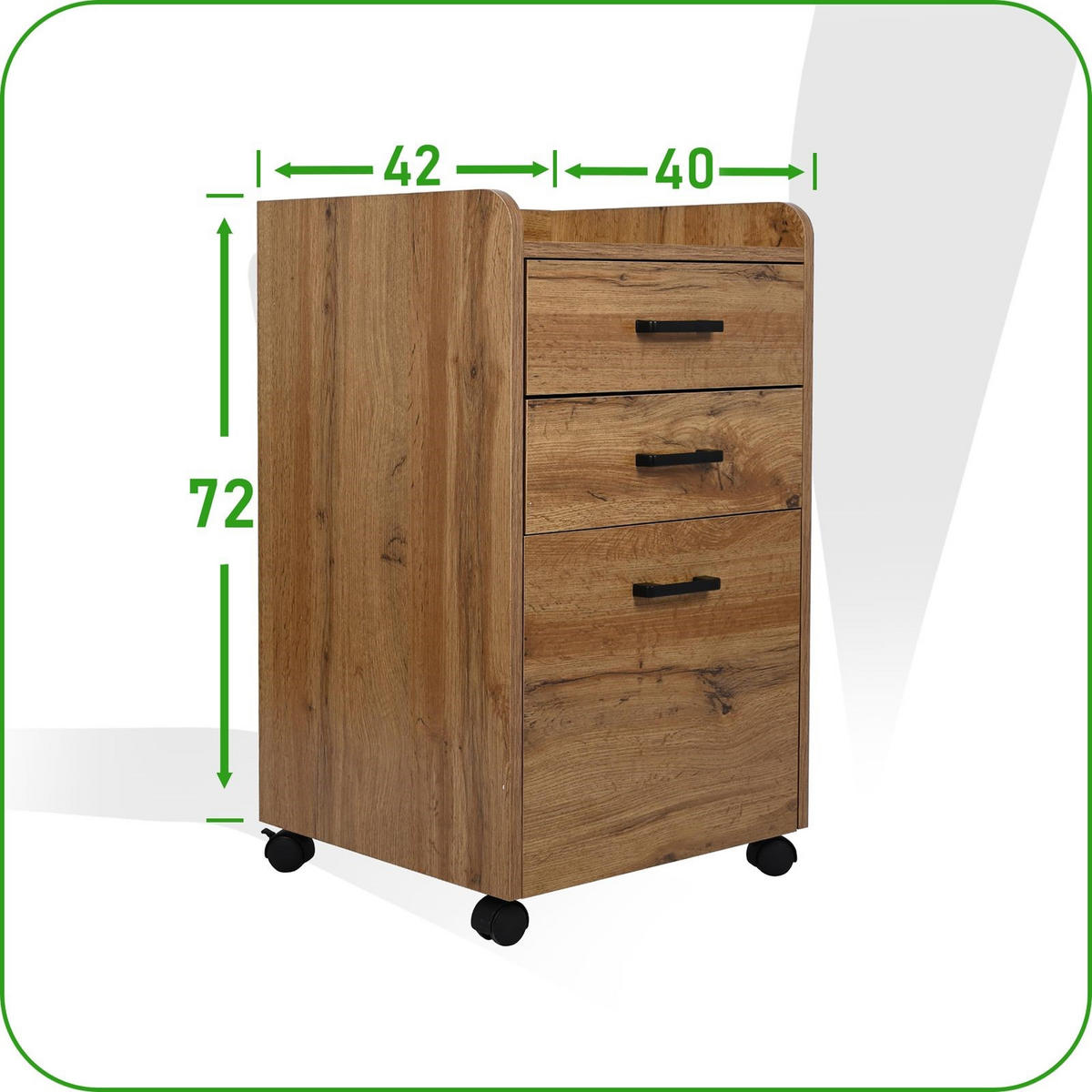 ROLLCONTAINER Holzoptik Erlefarben 3 Schubladen 42x40x72 cm - Erlefarben, Holzwerkstoff/Metall (42/72/40cm) - Begryf